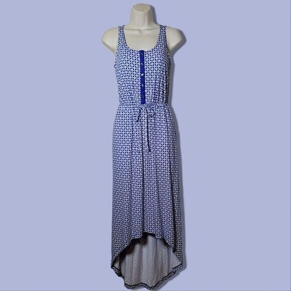The Gap Sleeveless Patterned High-Low Knit Blue & White Dress - Picture 1 of 7